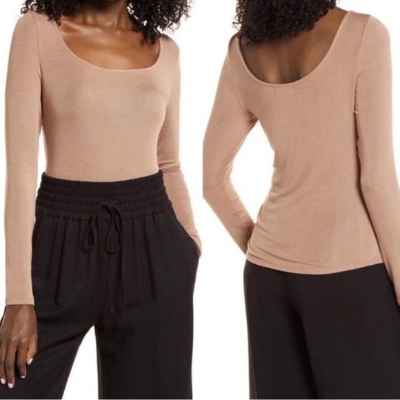 Nordstrom Tops - Open Edit Nordstrom Semi Sheer Long Sleeve Knit Top Tank Smoke Brown Size L